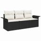 Preview: 3-teiliges Garten Sofa Set mit Kissen Schwarz Poly Rattan, 2-Sitzer Garten Sofa mit Stauraum & Kissen Schwarz Poly Rattan