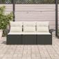 Preview: 3-teiliges Garten Sofa Set mit Kissen Schwarz Poly Rattan, 2-Sitzer Garten Sofa mit Stauraum & Kissen Schwarz Poly Rattan