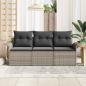 Preview: 3-teilige Garten Sofa Set mit Kissen Grau Poly Rattan, 2-Sitzer Garten Sofa mit Stauraum & Kissen Grau Poly Rattan