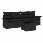 Preview: 5-teilige Garten Sofa Set mit Kissen Schwarz Poly Rattan, 2-Sitzer Garten Sofa mit Stauraum & Kissen Schwarz Poly Rattan