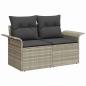 Preview: 7-teiliges Garten-Sofa-Set mit Kissen Hellgrau Poly Rattan, 2-Sitzer Garten-Sofa mit Stauraum & Kissen Hellgrau Poly Rattan