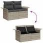 Preview: 7-teiliges Garten-Sofa-Set mit Kissen Hellgrau Poly Rattan, 2-Sitzer Garten-Sofa mit Stauraum & Kissen Hellgrau Poly Rattan
