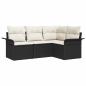Preview: 4-teiliges Garten Sofa Set mit Kissen schwarzes Poly Rattan, 2-Sitzer Garten Sofa mit Stauraum & Kissen schwarzes Poly Rattan