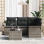 Preview: 4-teiliges Garten-Sofa-Set mit Kissen schwarzes Poly-Rattan, 2-Sitzer Garten-Sofa mit Stauraum & Kissen graues Poly-Rattan