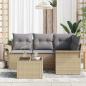 Preview: ARDEBO.de - 5-teiliges Garten Sofa Set mit Kissen Schwarz Poly Rattan, 2-Sitzer Garten Sofa mit Stauraum & Kissen Beige Poly Rattan