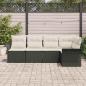 Preview: 5-teiliges Garten Sofa Set mit Kissen Schwarz Poly-Rattan, 2-Sitzer Garten Sofa mit Stauraum & Kissen Schwarz Poly-Rattan