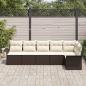 Preview: 6-teiliges Garten Sofa Set mit Kissen Braun Poly Rattan, 2-Sitzer Garten Sofa mit Stauraum & Kissen Braun Poly Rattan