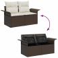 Preview: 6-teiliges Garten Sofa Set mit Kissen in Grau Poly Rattan, 2-Sitzer Garten Sofa mit Stauraum & Kissen in Braun Poly Rattan