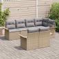 Preview: 7-teiliges Garten Sofa Set mit Kissen Beige Poly Rattan, 2-Sitzer Garten Sofa mit Stauraum & Kissen Beige Poly Rattan