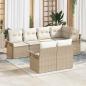 Preview: ARDEBO.de - 7-teiliges Garten Sofa Set mit Kissen Beige Poly Rattan, 2-Sitzer Garten Sofa mit Stauraum & Kissen Beige Poly Rattan