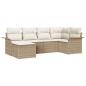 Preview: 6-teiliges Garten Sofa Set mit Kissen Beige Poly Rattan, 2-Sitzer Garten Sofa mit Stauraum & Kissen Beige Poly Rattan