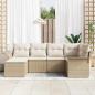Preview: 6-teiliges Garten Sofa Set mit Kissen Beige Poly Rattan, 2-Sitzer Garten Sofa mit Stauraum & Kissen Beige Poly Rattan