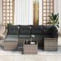 Preview: 6-teiliges Garten Sofa Set mit Kissen Schwarz Poly Rattan, 2-Sitzer Garten Sofa mit Stauraum & Kissen Grau Poly Rattan