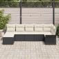 Preview: 7-teiliges Garten Sofa Set mit Kissen Schwarz Poly Rattan, 2-Sitzer Garten Sofa mit Stauraum & Kissen Schwarz Poly Rattan
