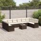 Preview: 10-teiliges Garten Sofa Set mit Kissen Grau Poly Rattan, 2-Sitzer Garten Sofa mit Stauraum & Kissen Braun Poly Rattan