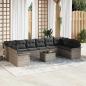 Preview: ARDEBO.de - 10-teiliges Garten Sofa Set mit Kissen Schwarz Poly Rattan, 2-Sitzer Garten Sofa mit Stauraum & Kissen Grau Poly Rattan