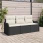 Preview: ARDEBO.de - 3-teiliges Garten Sofa Set mit Kissen Schwarz Poly Rattan, 2-Sitzer Garten Sofa mit Stauraum & Kissen Schwarz Poly Rattan