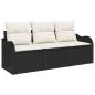 Preview: 3-teiliges Garten Sofa Set mit Kissen Schwarz Poly Rattan, 2-Sitzer Garten Sofa mit Stauraum & Kissen Schwarz Poly Rattan