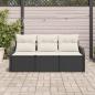Preview: 3-teiliges Garten Sofa Set mit Kissen Schwarz Poly Rattan, 2-Sitzer Garten Sofa mit Stauraum & Kissen Schwarz Poly Rattan