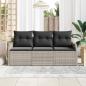Preview: ARDEBO.de - 3-Teiliges Garten Sofa Set mit Kissen Hellgrau Poly Rattan, 2-Sitzer Garten Sofa mit Stauraum & Kissen Hellgrau Poly Rattan
