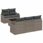 Preview: 6-teiliges Garten Sofa Set mit Kissen Grau Poly Rattan, 2-Sitzer Garten Sofa mit Stauraum & Kissen Grau Poly Rattan