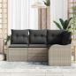Preview: 4-teiliges Garten-Sofa-Set mit Kissen Hellgrau Poly Rattan, 2-Sitzer Garten-Sofa mit Stauraum & Kissen Hellgrau Poly Rattan