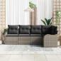 Preview: 5-teiliges Garten Sofa Set mit Kissen Grau Poly Rattan, 2-Sitzer Garten Sofa mit Stauraum & Kissen Grau Poly Rattan
