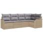 Preview: 5-teiliges Garten-Sofa-Set mit Kissen Beige Poly Rattan, 2-Sitzer Garten-Sofa mit Stauraum & Kissen Beige Poly Rattan