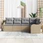 Preview: 5-teiliges Garten-Sofa-Set mit Kissen Beige Poly Rattan, 2-Sitzer Garten-Sofa mit Stauraum & Kissen Beige Poly Rattan
