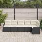 Preview: 6-teiliges Garten Sofa Set mit Kissen schwarz Poly Rattan, 2-Sitzer Garten Sofa mit Stauraum & Kissen schwarz Poly Rattan