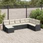 Preview: ARDEBO.de - 8-teiliges Garten Sofa Set mit Kissen Schwarz Poly Rattan, 2-Sitzer Garten Sofa mit Stauraum & Kissen Schwarz Poly Rattan