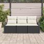 Preview: 3-teiliges Garten Sofa Set mit Kissen Schwarz Poly Rattan, 2-Sitzer Garten Sofa mit Stauraum & Kissen Schwarz Poly Rattan