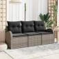 Preview: ARDEBO.de - 3-Teiliges Garten Sofa Set mit Kissen Grau Poly Rattan, 2-Sitzer Garten Sofa mit Stauraum & Kissen Grau Poly Rattan