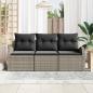 Preview: 3-Teiliges Garten Sofa Set mit Kissen Grau Poly Rattan, 2-Sitzer Garten Sofa mit Stauraum & Kissen Grau Poly Rattan