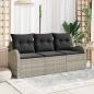 Preview: ARDEBO.de - 3-teiliges Garten Sofa Set mit Kissen Hellgrau Poly Rattan, 2-Sitzer Garten Sofa mit Stauraum & Kissen Hellgrau Poly Rattan