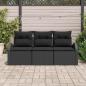Preview: 3-teiliges Garten-Sofa-Set mit Kissen Schwarz Poly Rattan, 2-Sitzer Garten-Sofa mit Stauraum & Kissen Schwarz Poly Rattan