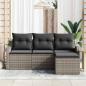 Preview: 4-teiliges Garten Sofa Set mit Kissen Grau Poly Rattan, 2-Sitzer Garten Sofa mit Stauraum & Kissen Grau Poly Rattan