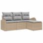 Preview: 4-teiliges Garten-Sofa-Set mit Kissen Beige Poly Rattan, 2-Sitzer Garten-Sofa mit Stauraum & Kissen Beige Poly Rattan