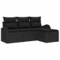 Preview: 4-teiliges Garten Sofa Set mit Kissen Schwarz Poly Rattan, 2-Sitzer Garten Sofa mit Stauraum & Kissen Schwarz Poly Rattan