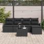 Preview: 6-teilige Garten Sofagarnitur mit Kissen Beige Poly Rattan, 2-Sitzer Garten Sofa mit Stauraum & Kissen Schwarz Poly Rattan