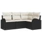 Preview: 4-teiliges Garten Sofa Set mit Kissen Schwarz Poly Rattan, 2-Sitzer Garten Sofa mit Stauraum & Kissen Schwarz Poly Rattan