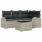 Preview: 5-teiliges Garten Sofa Set mit Kissen Grau Poly Rattan, 2-Sitzer Garten Sofa mit Stauraum & Kissen Hellgrau Poly Rattan