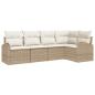 Preview: 5-teiliges Garten Sofa Set mit Kissen Beige Poly Rattan, 2-Sitzer Garten Sofa mit Stauraum & Kissen Beige Poly Rattan
