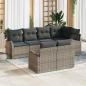 Preview: ARDEBO.de - 7-teiliges Garten Sofa Set mit Kissen Grau Poly Rattan, 2-Sitzer Garten Sofa mit Stauraum & Kissen Grau Poly Rattan