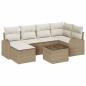 Preview: 7-teiliges Garten-Sofa-Set mit Kissen Braun Poly Rattan, 2-Sitzer Garten-Sofa mit Stauraum & Kissen Beige Poly Rattan