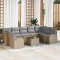 Preview: ARDEBO.de - 10-teiliges Garten Sofa Set mit Kissen in Schwarz Poly Rattan, 2-Sitzer Garten Sofa mit Stauraum & Kissen in Beige Poly Rattan