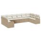 Preview: 10-teiliges Garten Sofa Set mit Kissen Beige Poly Rattan, 2-Sitzer Garten Sofa mit Stauraum und Kissen Beige Poly Rattan