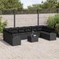 Preview: 11-teiliges Garten Sofa Set mit Kissen Beige Poly Rattan, 2-Sitzer Garten Sofa mit Stauraum & Kissen Schwarz Poly Rattan