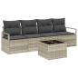 Preview: 5-teiliges Garten-Sofa-Set mit Kissen Hellgrau Poly Rattan, 2-Sitzer Garten-Sofa mit Stauraum & Kissen Grau Poly Rattan
