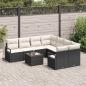 Preview: 9-teiliges Garten Sofaset mit Kissen Schwarz Poly Rattan, 2-Sitzer Garten Sofa mit Stauraum & Kissen Schwarz Poly Rattan
